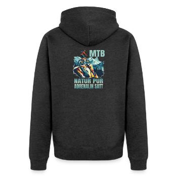 MTB: Natur pur - Adrenalin satt - Unisex Premium Bio Zip Hoodie - Anthrazit meliert - Hinten - Nico (187cm)