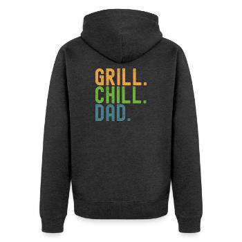 BBQ. Détends-toi. Papa. Des papas et des grillons. - Veste à capuche bio Premium Unisexe - anthracite chiné - Dos - Nico (187cm)