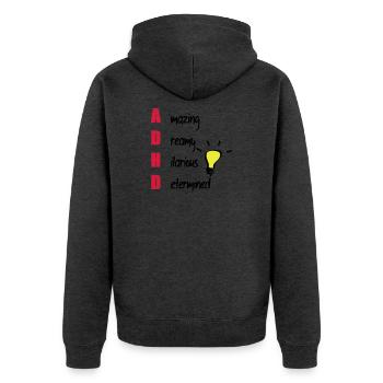 ADHD / ADHS Support Geschenk - Unisex Premium Bio Zip Hoodie - Anthrazit meliert - Hinten - Nico (187cm)