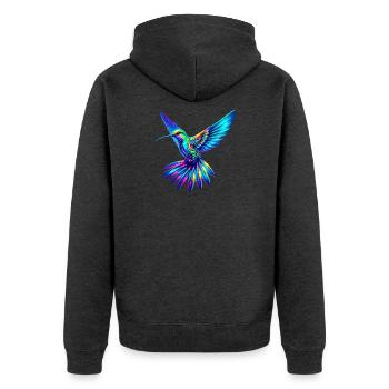 Kolibri - Unisex Premium Bio Zip Hoodie - Anthrazit meliert - Hinten - Nico (187cm)