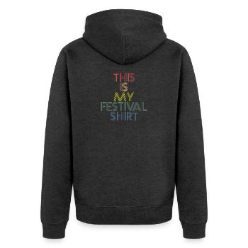 This is my Festival Shirt - Unisex Premium Bio Zip Hoodie - Anthrazit meliert - Hinten - Nico (187cm)