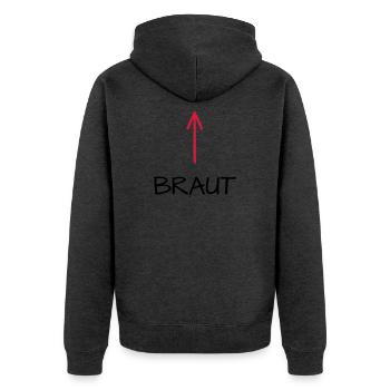 Braut Junggesellenabschied Junggesellin Pfeil - Unisex Premium Bio Zip Hoodie - Anthrazit meliert - Hinten - Nico (187cm)