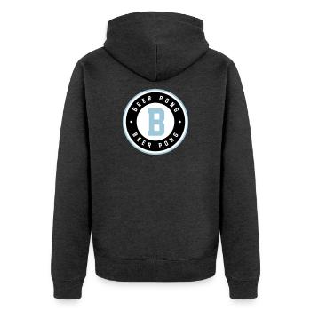 Logo bleu du badge Beer Pong - Veste à capuche bio Premium Unisexe - anthracite chiné - Dos - Nico (187cm)