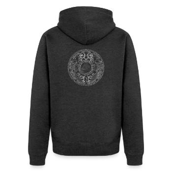 Mandala runique à triade centrale - Veste à capuche bio Premium Unisexe - anthracite chiné - Dos - Nico (187cm)
