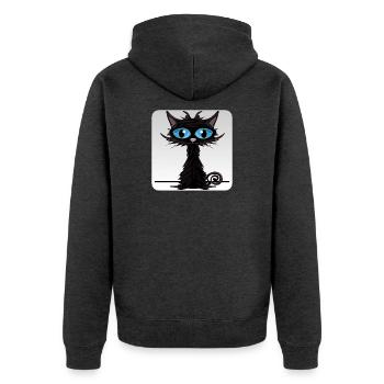 Black cat with blue eyes - Unisex Premium Organic Zip Hoodie - heather anthracite - Back - Nico (187cm)