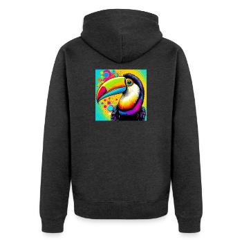 Tukan Pop Art - Unisex Premium Bio Zip Hoodie - Anthrazit meliert - Hinten - Nico (187cm)