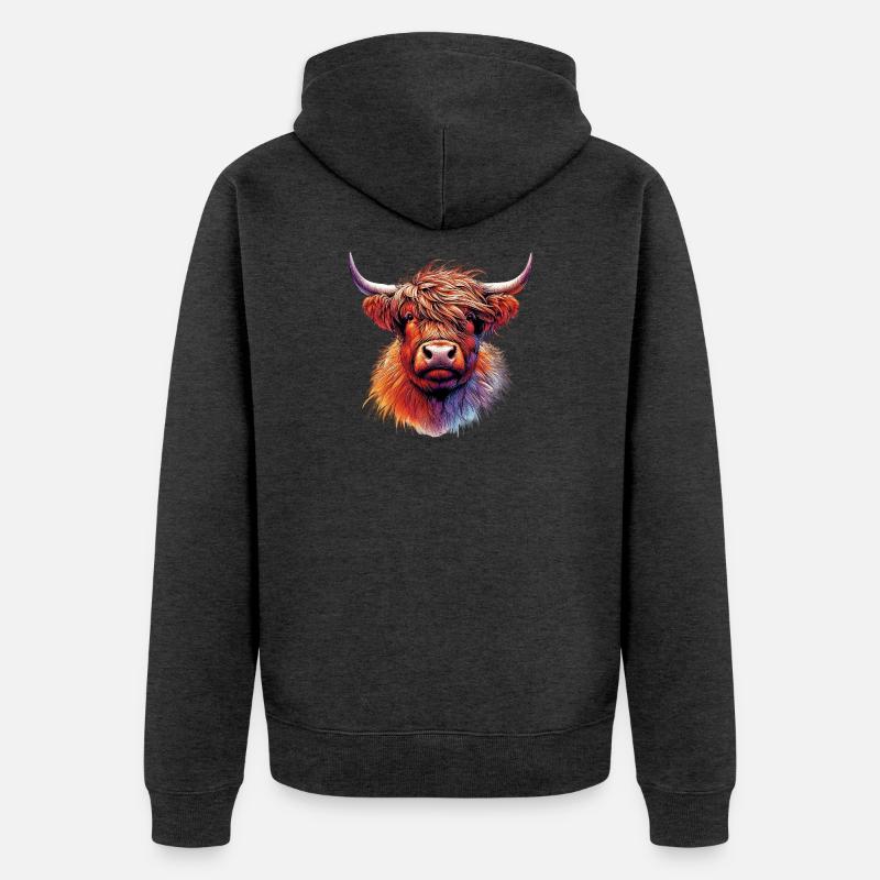 Vache écossaise des Highlands - Veste à capuche bio Premium Unisexe - anthracite chiné