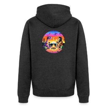 Prehistoric Campfire Encounter Illustration - Unisex Premium Organic Zip Hoodie - heather anthracite - Back - Nico (187cm)