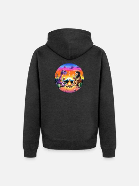Prehistoric Campfire Encounter Illustration - Unisex Premium Organic Zip Hoodie - heather anthracite