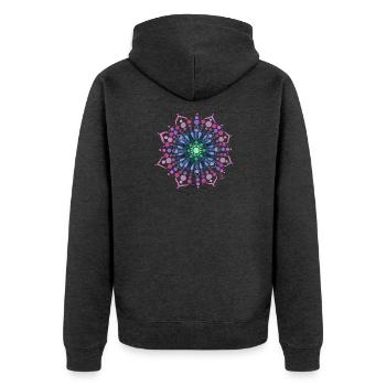 Mandala Liebe - Unisex Premium Bio Zip Hoodie - Anthrazit meliert - Hinten - Nico (187cm)