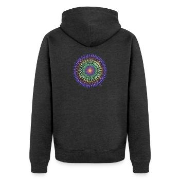 Mandala Energie - Unisex Premium Bio Zip Hoodie - Anthrazit meliert - Hinten - Nico (187cm)