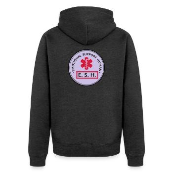 Emotional Support Human - Unisex Premium Bio Zip Hoodie - Anthrazit meliert - Hinten - Nico (187cm)