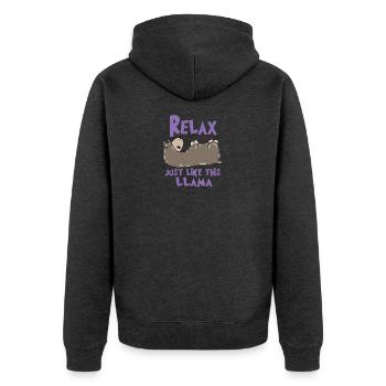 Relax Lama - Unisex Premium Bio Zip Hoodie - Anthrazit meliert - Hinten - Nico (187cm)