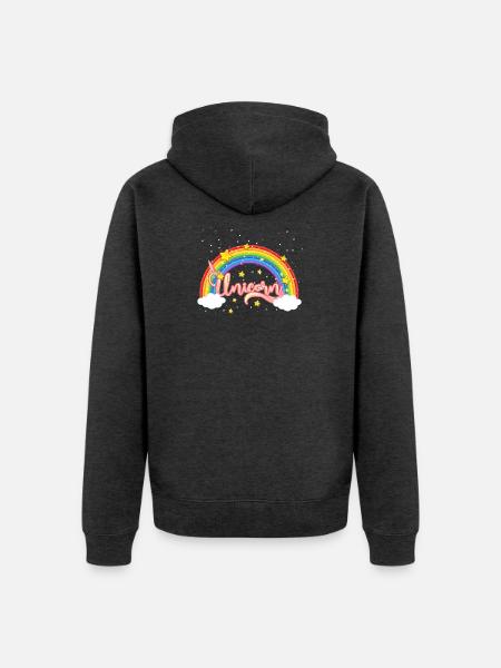 Bunter Regenbogen mit Einhornschriftzug - Unisex Premium Bio Zip Hoodie - Anthrazit meliert
