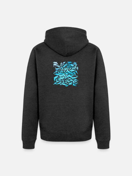 Meeresbwohner Design mit Fischen / Geschenkidee - Unisex Premium Bio Zip Hoodie - Anthrazit meliert