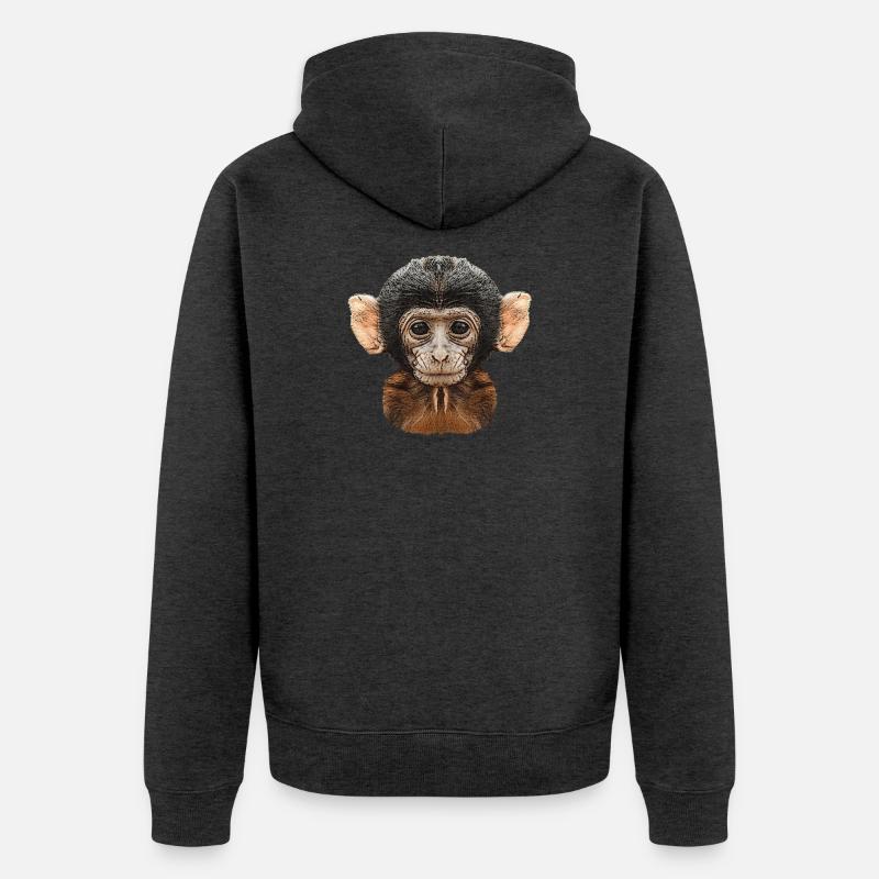 meilleures conceptions de la faune, motif de toile de bébé singe - Veste à capuche bio Premium Unisexe - anthracite chiné
