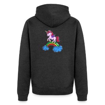 Einhorn Cool Tier - Unisex Premium Bio Zip Hoodie - Anthrazit meliert - Hinten - Nico (187cm)