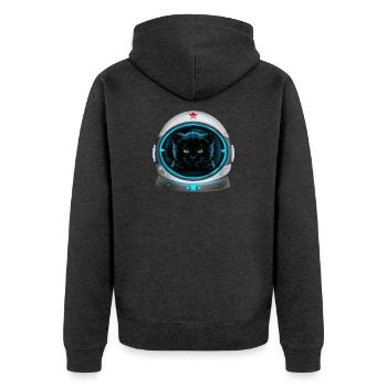 angry space cat Astronaut - Unisex Premium Bio Zip Hoodie - Anthrazit meliert - Hinten - Nico (187cm)