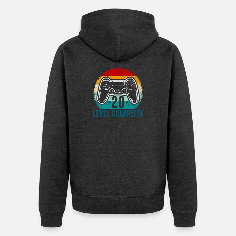 Retro Controller Level Complete - Unisex Premium Organic Zip Hoodie - heather anthracite