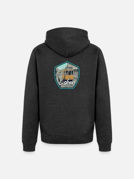 Lissabon, schöne Stadt Portugals mit Straßenbahn - Unisex Premium Bio Zip Hoodie - Anthrazit meliert