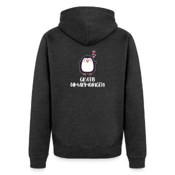 Süß Pinguin Statement Herz Tier Vogel Arktis - Unisex Premium Bio Zip Hoodie - Anthrazit meliert - Hinten - Nico (187cm)