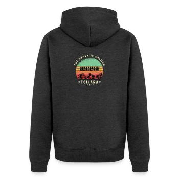 Toliara Madagaskar Strand Design - Unisex Premium Bio Zip Hoodie - Anthrazit meliert - Hinten - Nico (187cm)