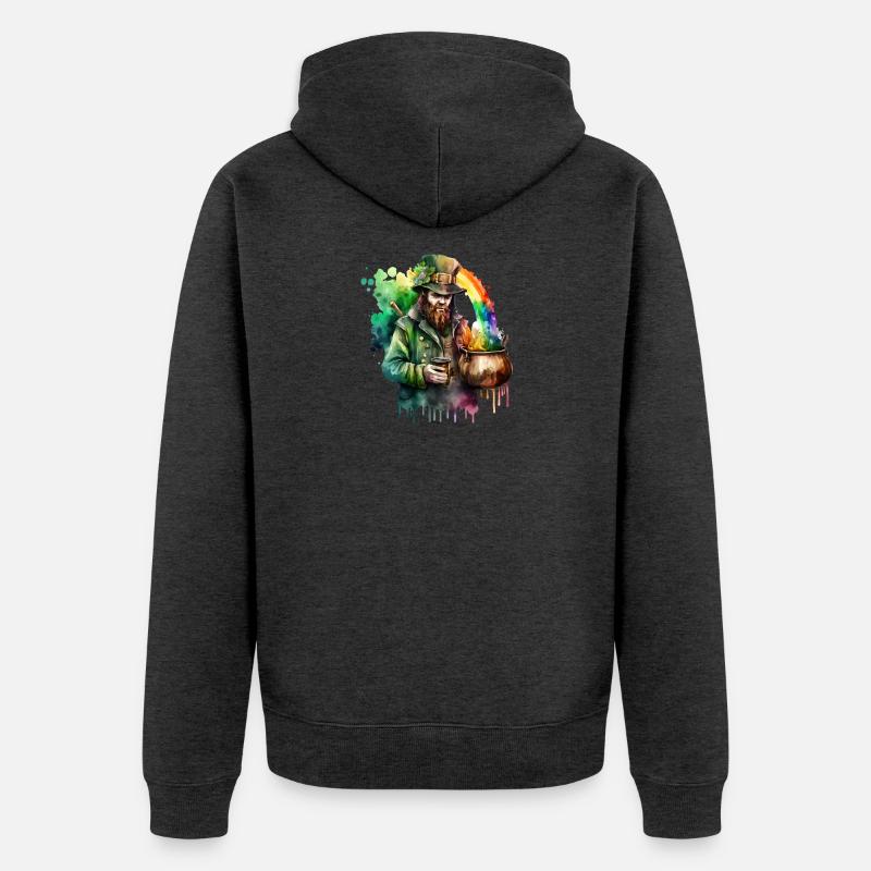 Acquerelli Leprechaun con cappello e pentola arcobaleno - Felpa con cappuccio ecologica premium unisex - antracite melange