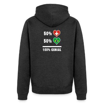 Brasilien und Schweiz 100% Genial Flagge - Unisex Premium Bio Zip Hoodie - Anthrazit meliert - Hinten - Nico (187cm)