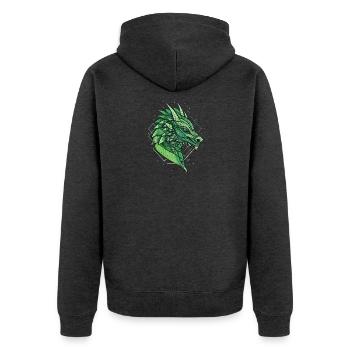 Stilisierter, geometrischer Drache - Unisex Premium Bio Zip Hoodie - Anthrazit meliert - Hinten - Nico (187cm)