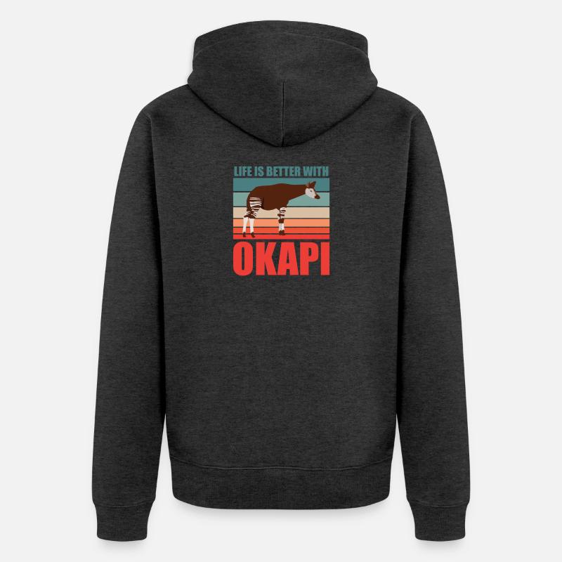 Okapi im Einklang mit der Natur - Unisex Premium Bio Zip Hoodie - Anthrazit meliert