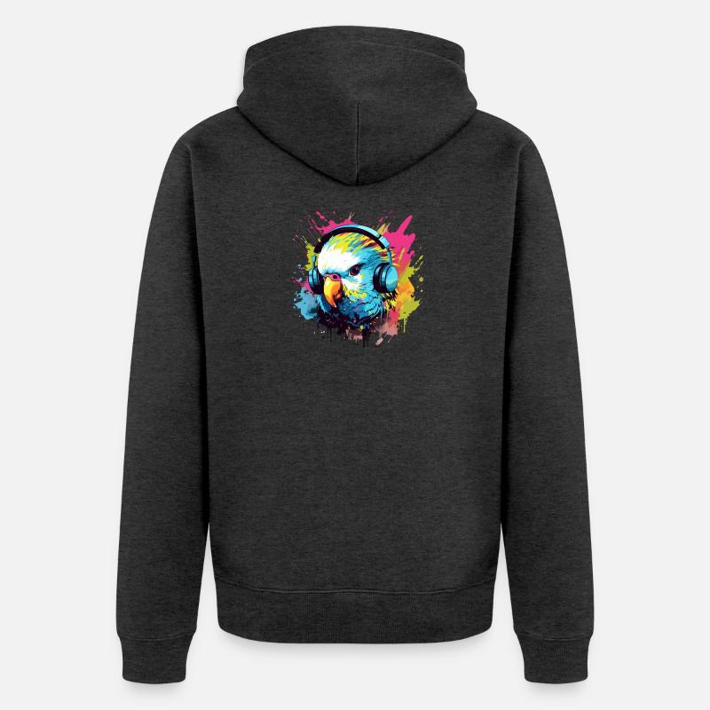 Perruche avec écouteurs Perruches Bird - Veste à capuche bio Premium Unisexe - anthracite chiné