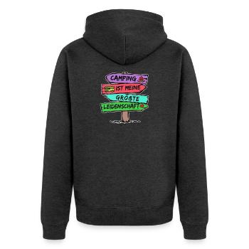 Camping Statement Wanderlust Wanderer Herz Camper - Unisex Premium Bio Zip Hoodie - Anthrazit meliert - Hinten - Nico (187cm)
