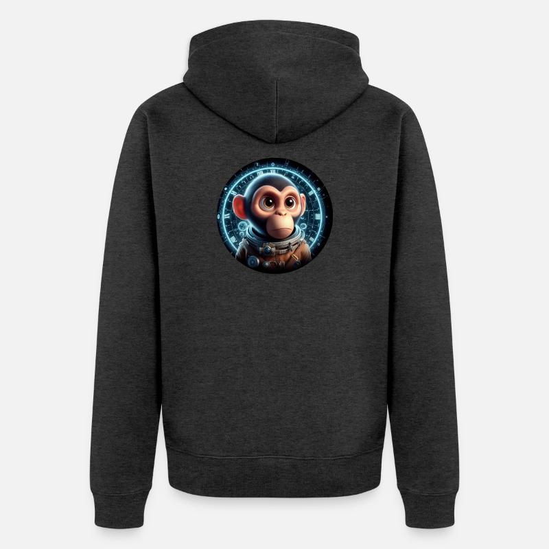 Singe en astronaute dans l’espace - Veste à capuche bio Premium Unisexe - anthracite chiné