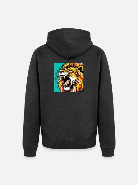Lion Pop Art - Unisex Premium Organic Zip Hoodie - heather anthracite