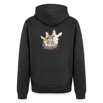 cute easter bunnies family with pastel easter eggs - Unisex Premium Organic Zip Hoodie - heather anthracite - Back - Nico (187cm)