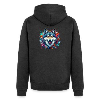 Wolf - Unisex Premium Organic Zip Hoodie - heather anthracite - Back - Nico (187cm)