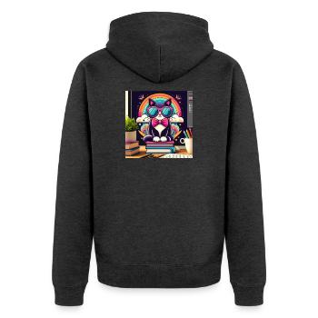Fleißige Katze mit Brille - Unisex Premium Bio Zip Hoodie - Anthrazit meliert - Hinten - Nico (187cm)
