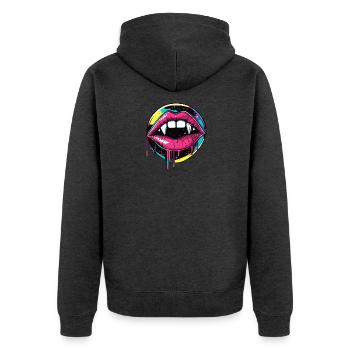 Vampir Lippen Halloween 90s Vaporwave - Unisex Premium Bio Zip Hoodie - Anthrazit meliert - Hinten - Nico (187cm)