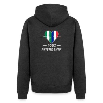 Nigeria und Frankreich 100% Freundschaft - Unisex Premium Bio Zip Hoodie - Anthrazit meliert - Hinten - Nico (187cm)