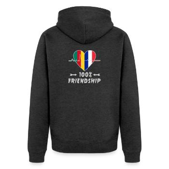 Kamerun und Frankreich 100% Freundschaft - Unisex Premium Bio Zip Hoodie - Anthrazit meliert - Hinten - Nico (187cm)