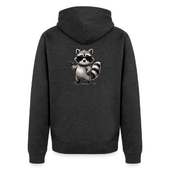 Waschbär mit Rock Pose Raccoon Rock Musik Musiker - Unisex Premium Bio Zip Hoodie - Anthrazit meliert - Hinten - Nico (187cm)