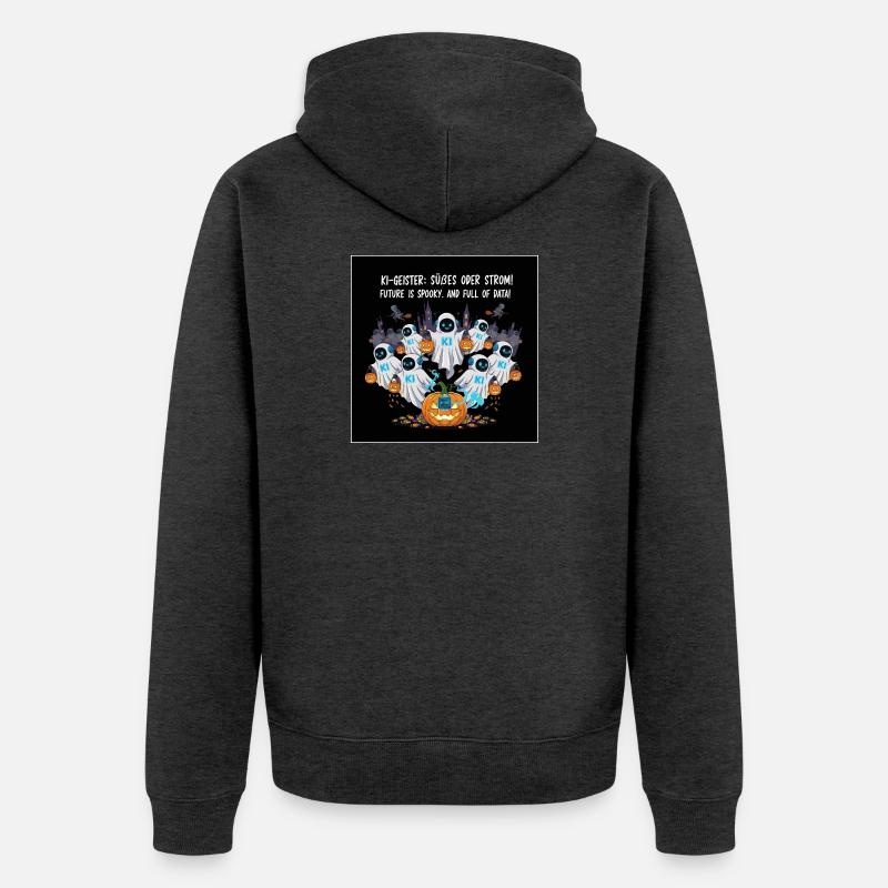KI-Geister: Süßes oder Strom ! - Unisex Premium Bio Zip Hoodie - Anthrazit meliert