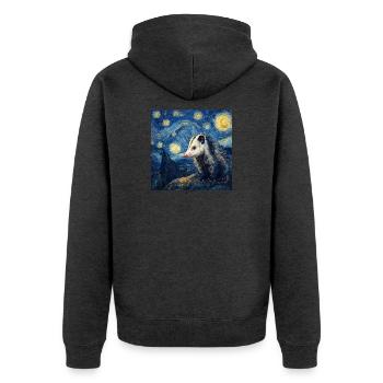 Opossum Van Gogh Sternennacht - Unisex Premium Bio Zip Hoodie - Anthrazit meliert - Hinten - Nico (187cm)