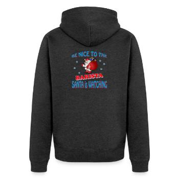 SANTA BARISTA - Unisex Premium Bio Zip Hoodie - Anthrazit meliert - Hinten - Nico (187cm)