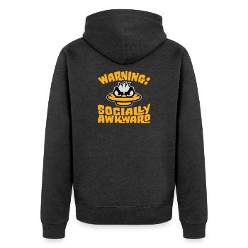 Ente Warning Socially Awkward Sozial Unbeholfen - Unisex Premium Bio Zip Hoodie - Anthrazit meliert - Hinten - Nico (187cm)