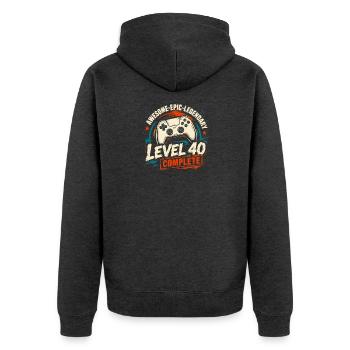 Level 40: Geschenk zum 40 abgeschlossen. Geburtstag - Unisex Premium Bio Zip Hoodie - Anthrazit meliert - Hinten - Nico (187cm)