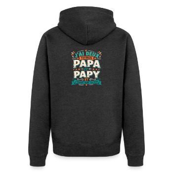 J'ai Deux Titres Papa Et Papy - Veste à capuche bio Premium Unisexe - anthracite chiné - Dos - Nico (187cm)