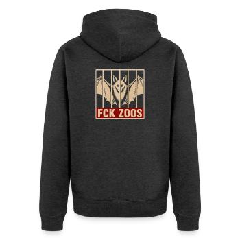 FCK Zoos Flughund - Unisex Premium Bio Zip Hoodie - Anthrazit meliert - Hinten - Nico (187cm)