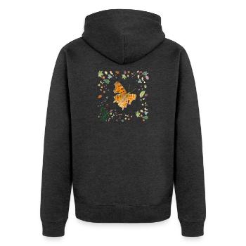 C-Falter mit Herbstlaub - Unisex Premium Bio Zip Hoodie - Anthrazit meliert - Hinten - Nico (187cm)