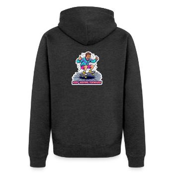 Retro 90er Skater Boy Cartoon-Streetwear-Kunst - Unisex Premium Bio Zip Hoodie - Anthrazit meliert - Hinten - Nico (187cm)